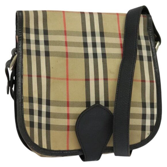 Burberrys Nova Check Shoulder Bag Canvas Leather Beige Black Auth - Picture 1 of 16